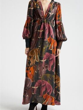 Farm Rio Gathered floral-print crepe de chine midi dress